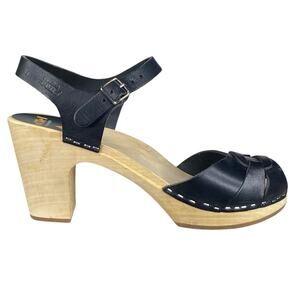 Swedish Hasbeens Toffel Women's Black Leather Slingback Clog Sandal Size 39 US 9